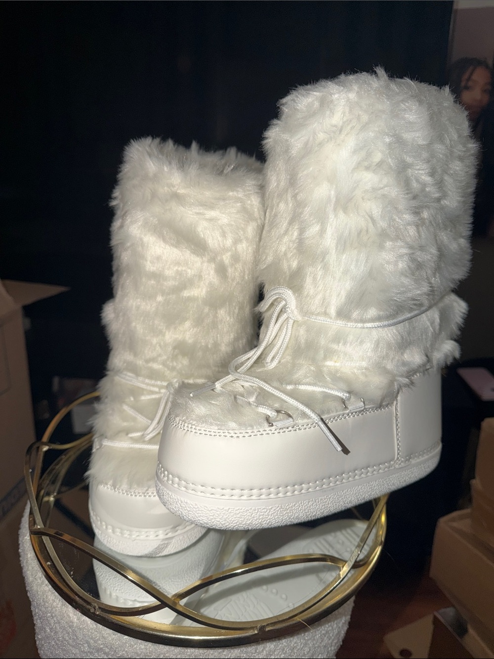 White Faux Fur Winter Moon Boots - Women